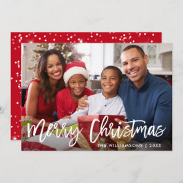 Cartão Vermelho de Foto de Natal Feliz Estrela de 