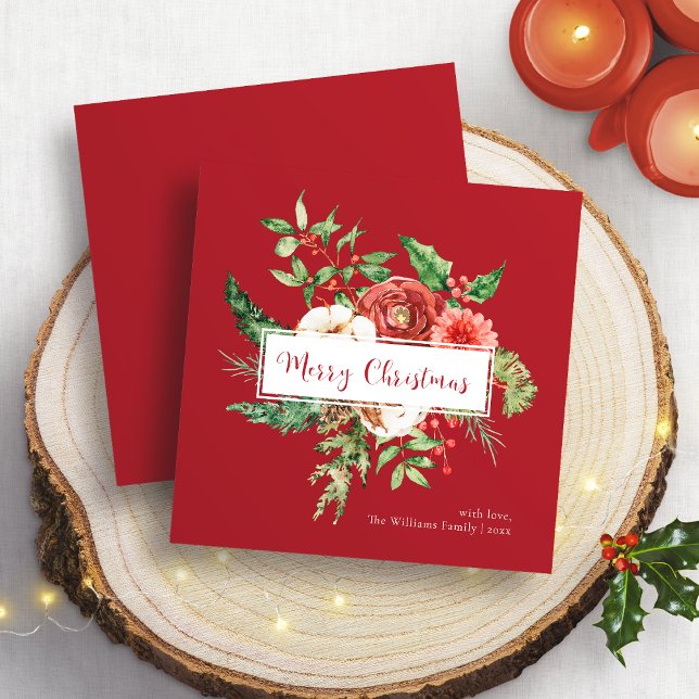 Cartão Vermelho de Natal Botânico (Red Botanical Merry Christmas Card
)