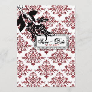 Cartão vermelho do convite do SD de brocado