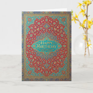 Cartão Vermelho Dourado Mandala Ornamentado Aniversário F