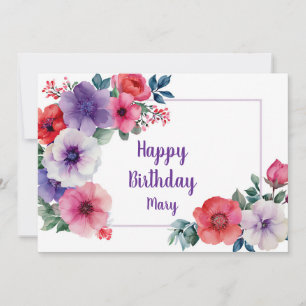 Cartão Vermelho e Rosa Floral Personalizado Aquarela