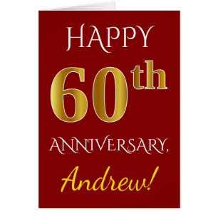 Cartão Vermelho, Faux Dourado 60º Aniversário de Casament