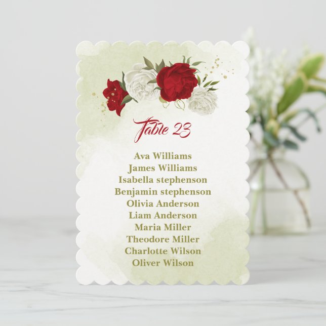 cartão vermelho flores verdes folhas assento (Em pé/Frente)