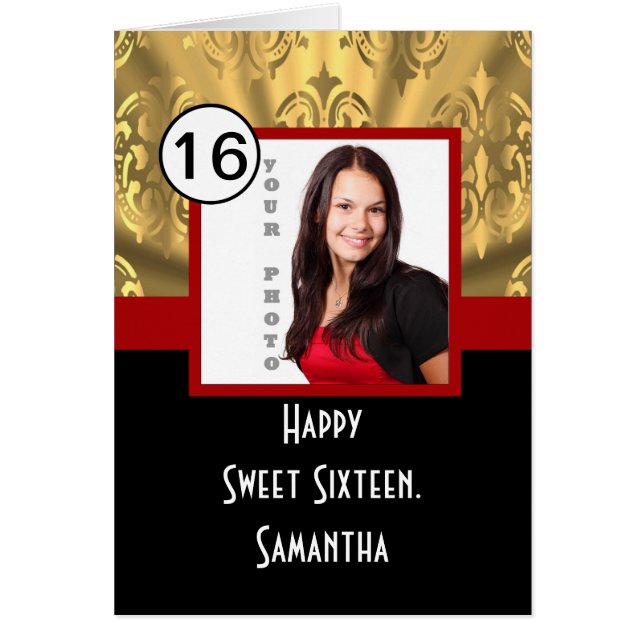Cartão Vermelho-preto e doce-de-ouro dezesseis (Frente)