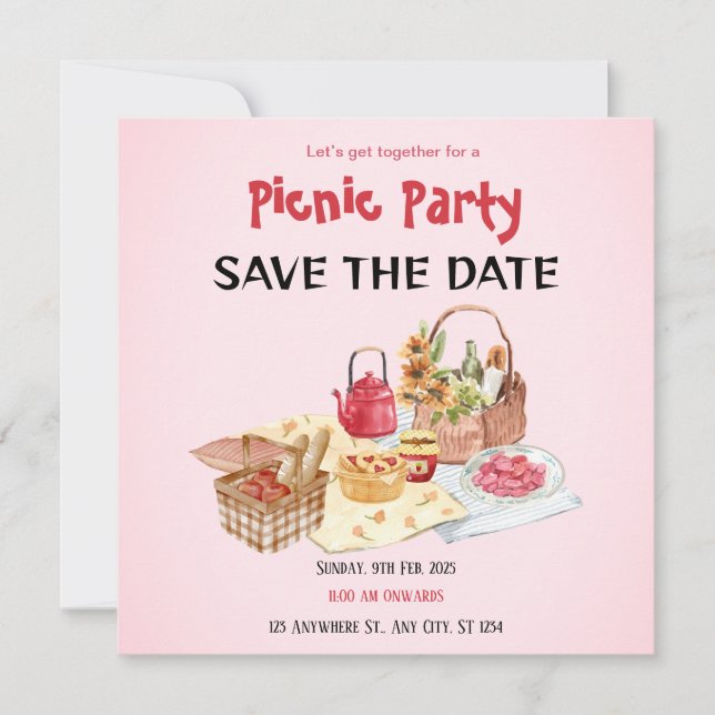 Cartão Vermelho Rosa de Save the Date para Piqueni (Frente)