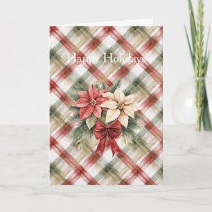 Cartão Vermelho Verde Quente Creme Floral de Natal