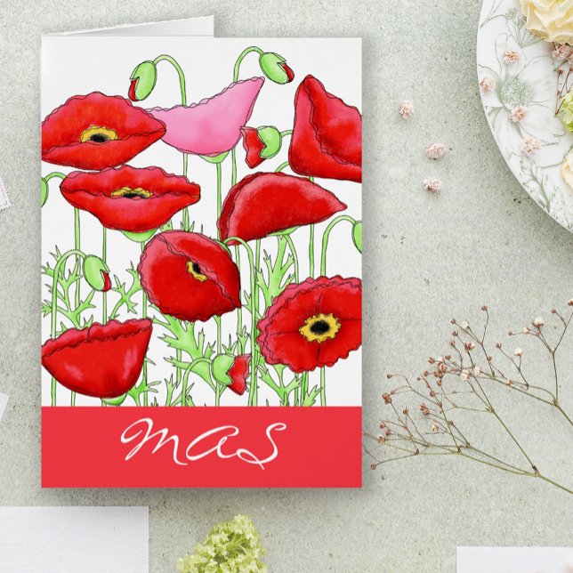 Cartão Vermelhos Cor-de-rosa Flores Pópias Notas das Inic (Monogram personalized note cards with the every beautiful poppy make a beautiful statement or gift.)