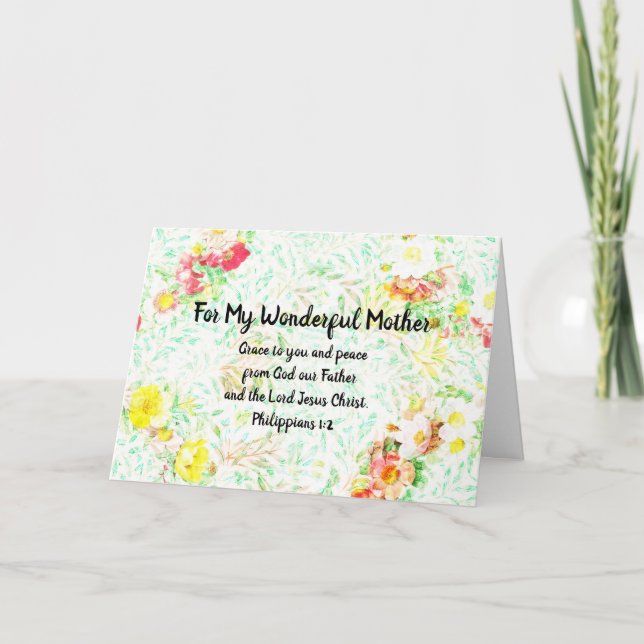 Cartão Versículo Bíblico Floral Dia das Mães Filipenses 1 (Frente)