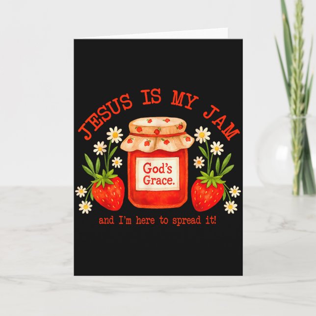 Cartão Versículo da Bíblia Cristã Fé Morango Jesus É Meu (Frente)