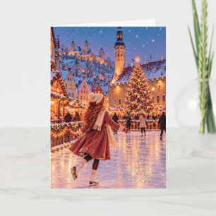 Cartão Verso Personalizado Patinação no Gelo Natal Tallin