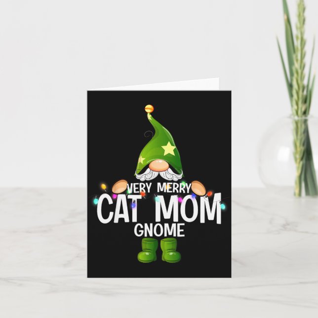 Cartão Very Merry Cat Mom Gnome Christmas Matching  (Frente)
