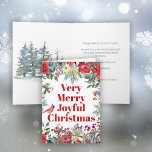 Cartão Very Merry Christmas winter watercolor holiday<br><div class="desc">Rustic modern winter botanical Very Merry Joyful Christmas trendy big typography script holiday folded card with red burgundy and sage green borders of pine cones,  berries,  boughs,  and foliage on a clear white background.             Easy to personalize with your wishes,  text and signature on front and inside!</div>