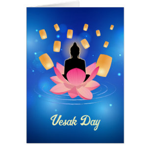 Cartão Vesak Day Buddha sobre Lotus Lantern Vaisakha