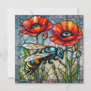Cartão Vespa marimbondo abelha vitral papoula flor inseto
