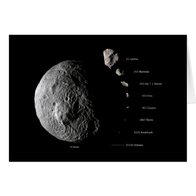 Cartão Vesta Comparada A Outro Espaço De Asteroides (Frente Horizontal)