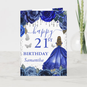 Cartão Vestido Azul Real Princesa Loura Aniversário
