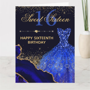 Cartão Vestido de Aquarela Azul & Ágata Aniversário de 16