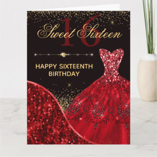 Cartão Vestido de Aquarela Vermelho Aniversário de 16 ano