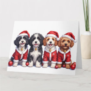 Cartão Vestido de Natal Bernedoodle com Chapéu de Papai N