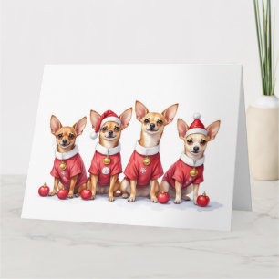 Cartão Vestido de Natal Chihuahua com Chapéu de Papai Noe