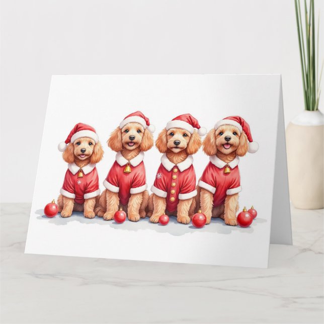 Cartão Vestido de Natal Cockapoo com Chapéu de Papai Noel (Frente)