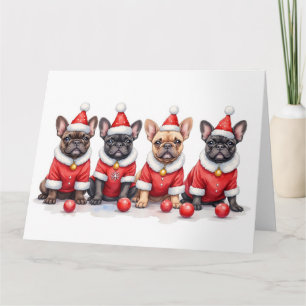 Cartão Vestido de Natal do Bulldog Francês com Chapéu de