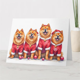 Cartão Vestido de Natal do Chow Chow com Chapéu de Papai
