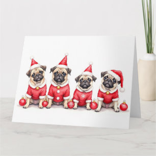Cartão Vestido de Natal Pug com Chapéu de Papai Noel