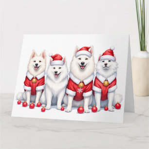 Cartão Vestido de Natal Samoyed com Chapéu de Papai Noel