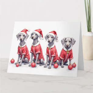 Cartão Vestido de Natal Weimaraner Chapéu de Papai Noel