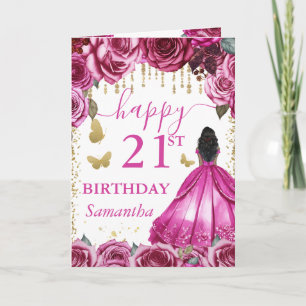Cartão Vestido Rosa Fúcsia Pele Morena Princesa Aniversár