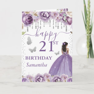 Cartão Vestido Roxo Princesa de Pele Morena Aniversário