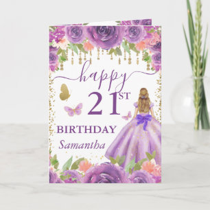 Cartão Vestido Roxo Princesa Loira Aniversário