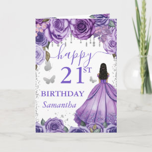 Cartão Vestido Roxo Princesa Pele Morena Aniversário