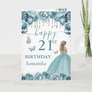 Cartão Vestido Turquesa Princesa Loira Aniversário