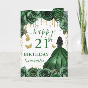 Cartão Vestido Verde Caçador Princesa de Pele Morena Aniv