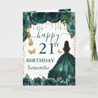 Cartão Vestido Verde Esmeralda Princesa de Pele Morena An