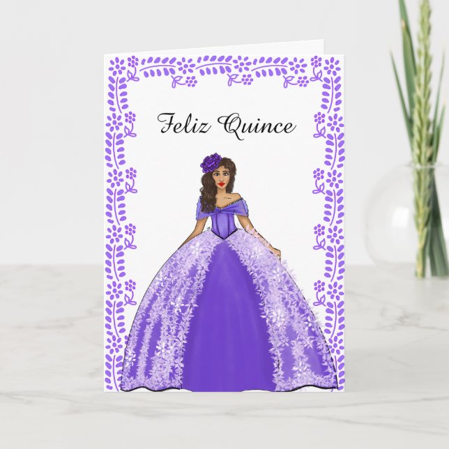 Cartão Vestido Vintage Roxo Espanhol de Quinceanera de An (Frente)