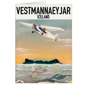 Cartão Vestmannaeyjar poster de viagens da Islândia.