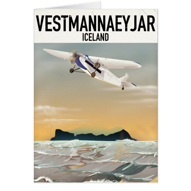 Cartão Vestmannaeyjar poster de viagens da Islândia. (Frente)