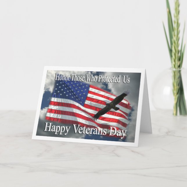Cartão Veterans Day eagle and flag thank you card (Frente)