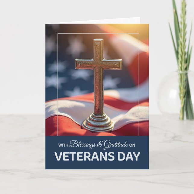 Cartão Veterans Day Religious Faith Gratitude Cross Flag (Frente)