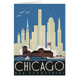 Cartão Viagem Antiga Chicago Tem Tudo Silhueta da Cidade