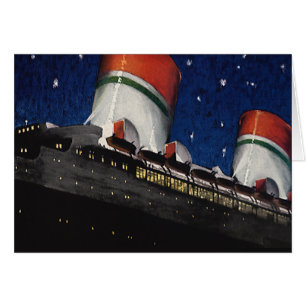 Cartão Viagem Antiga, Férias em um Navio de Cruzeiro à No