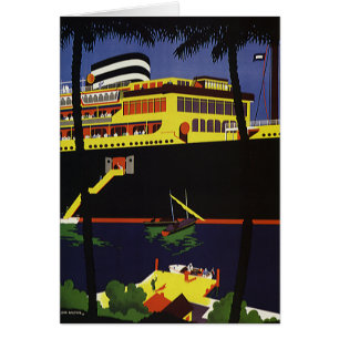 Cartão Viagem Antiga, Navio de Cruzeiro Art Déco no Porto