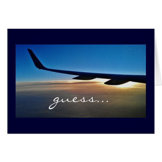 Cartão Viagem de surpresa: avião e nascer do sol (Frente Horizontal)