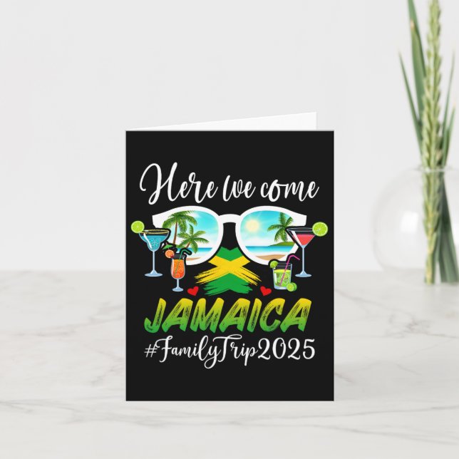 Cartão Viagem em Família Engraçada Jamaica 2025 Preta V-n (Frente)