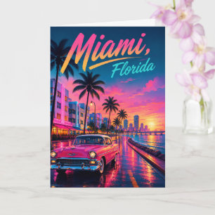 Cartão Viagem Miami Flórida Retro Neon Pôr do Sol