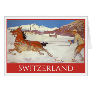 Cartão Viagens Antigas, Inverno em Engadin Suíça