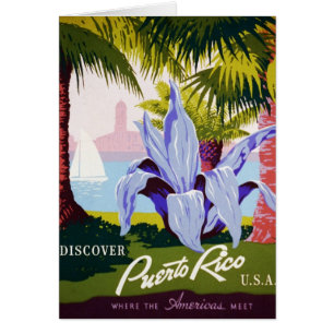 Cartão Viagens vintage Art, Descubra Porto Rico!
